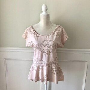 Painted Threads Blush Peplum Top Floral M